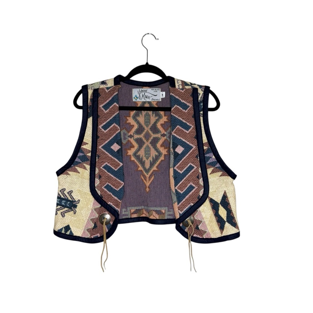 Vintage Handmade Cotton Western Tapestry Vest Open Southwestern Tribal Unique